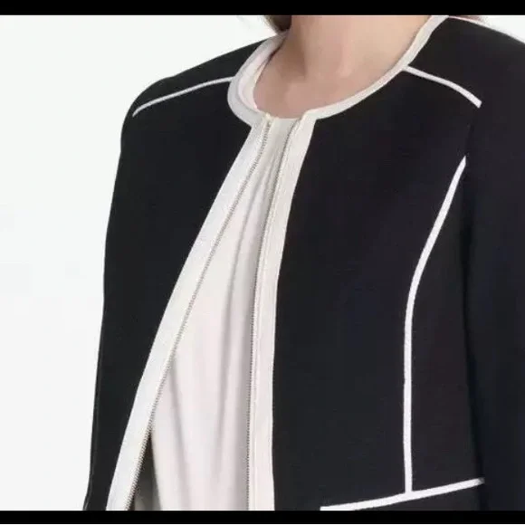 Calvin Klein Women's Contrast Trim Jacket Black Size 4, Black/White, - Picture 7 of 10